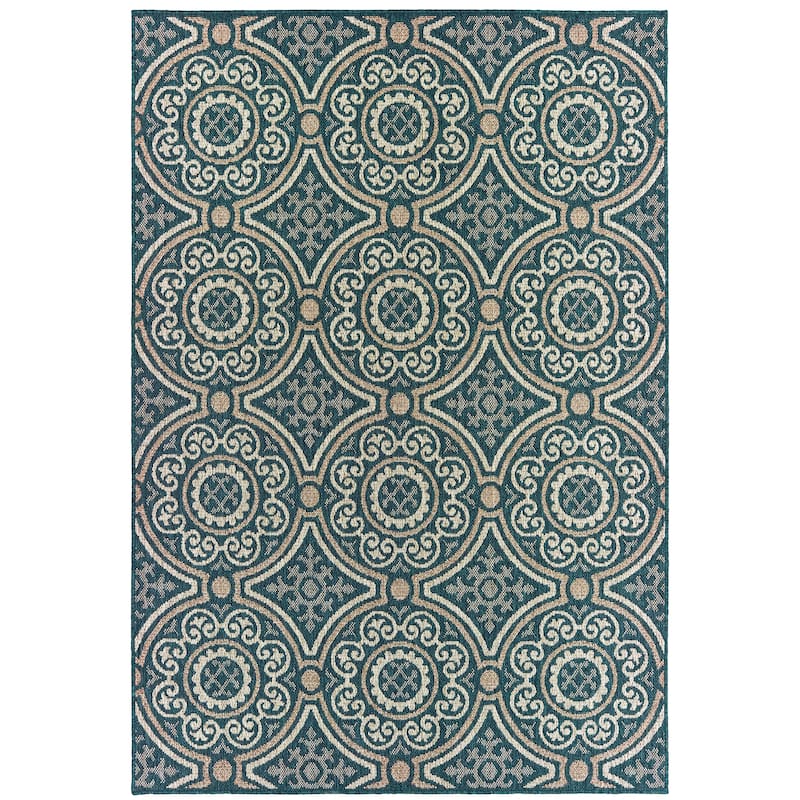 Lakewood Blue Grey Geometric Outdoor Casual Area Rug