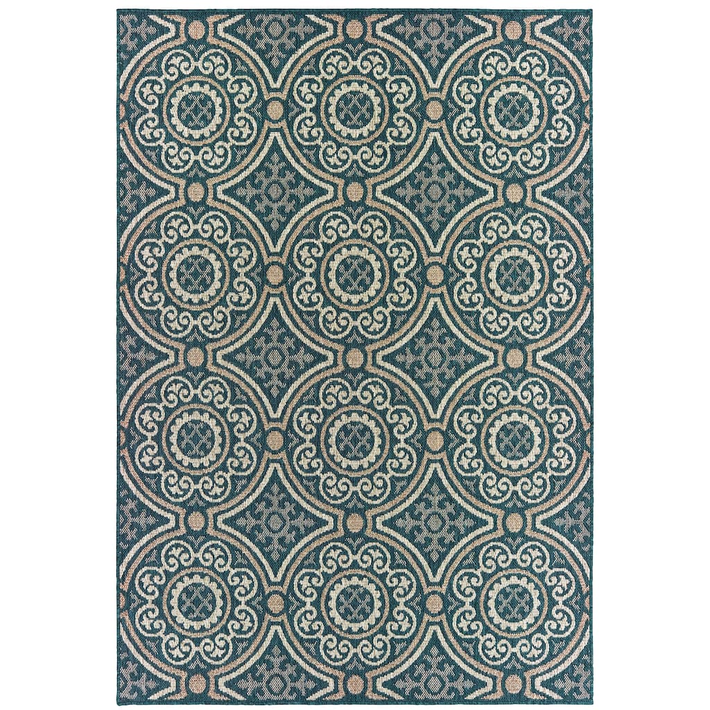 Lakewood Blue Grey Geometric Outdoor Casual Area Rug
