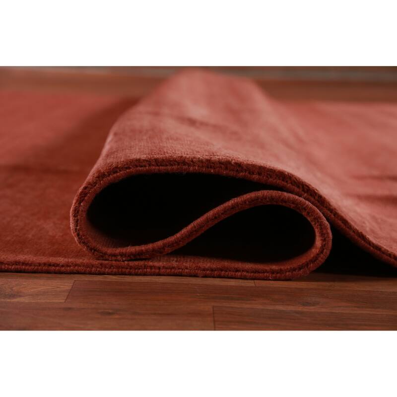 Hand Knotted Oriental 100% Wool Carpet Modern Solid Oranges & Rust Gabbeh Area Rug - 11' 10'' X 9' 1''