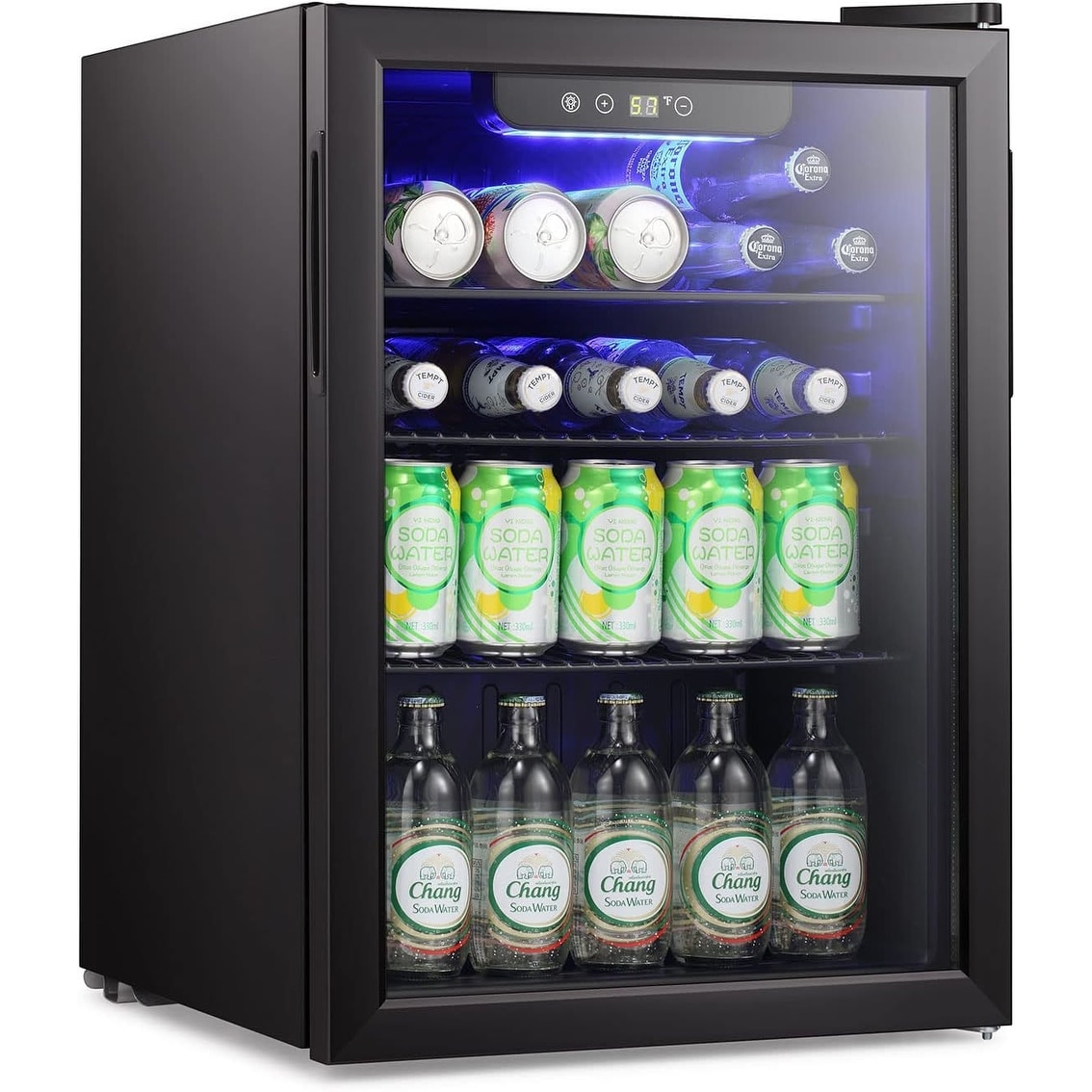 R.W.Flame Mini Fridge-100 Can Beverage Refrigerator Wine Cooler Clear Front Glass Door Small Drink Touch Screen - 2.6 Cu. Ft.