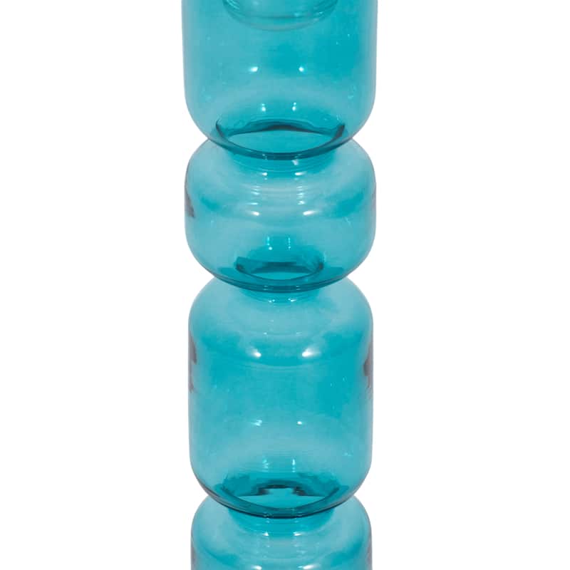 Glass Stacked Mix Bubble Taper Candle Holder - Blue