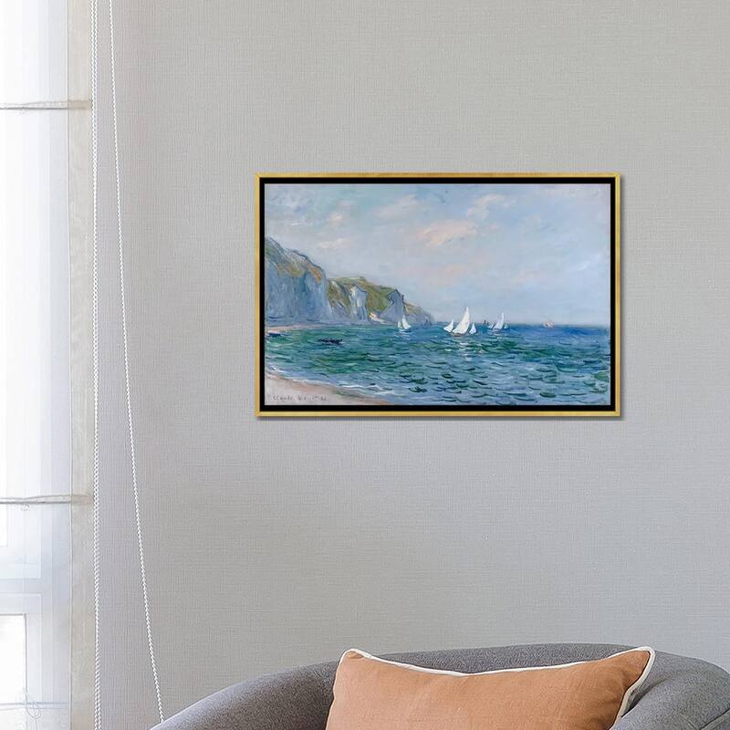 iCanvas "Cliffs and Sailboats at Pourville" by Claude Monet Framed Canvas Print