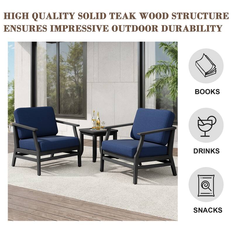 Teak Outdoor Bistro Set with Weather-Resistant Cushions (3-Piece Set)