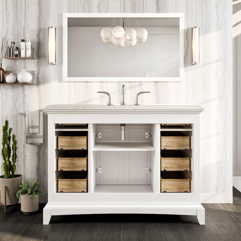 Eviva Elite Stamford 42" White Bath Vanity with Carrara Quartz Top