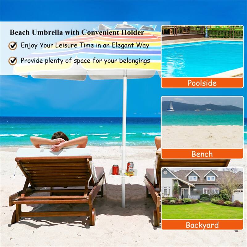 Large 7.2 ft Beach Umbrella with Adjustable Tilt and Sun Protection and Sturdy 8-Rib Frame - 7.2'Dia x 7.2'H