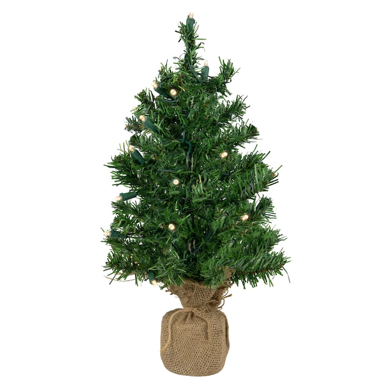 18" Two Tone Green Pine Artificial Christmas Tree in Burlap Clear LED - 1.5 Foot