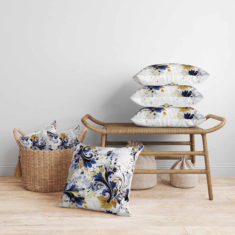 Motif Whirlwinds Faux Suede Reversible Throw Pillow White and Blue