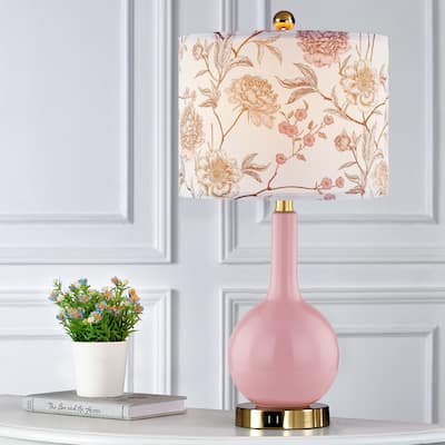 Pink Ceramic Table Lamp with 3-Way Touch Dimming Switch & Dual USB Charging Ports & - 12'' x 12'' x 24'' (L x W x H)