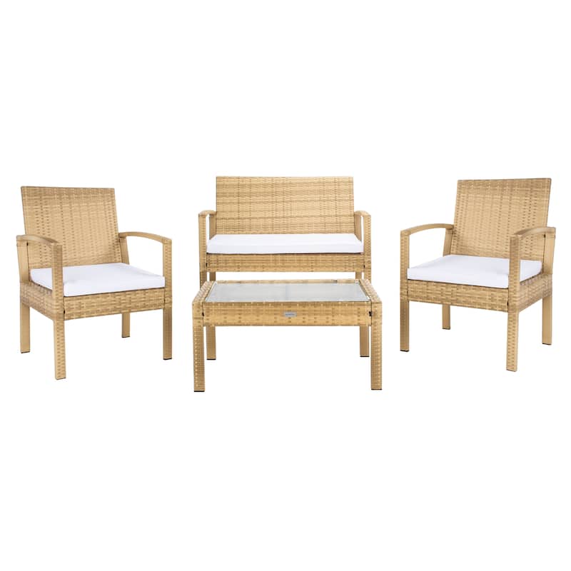 SAFAVIEH Outdoor Bassey 4-Piece Conversation Patio Set. - 39.78" x 24.18" x 32.37"