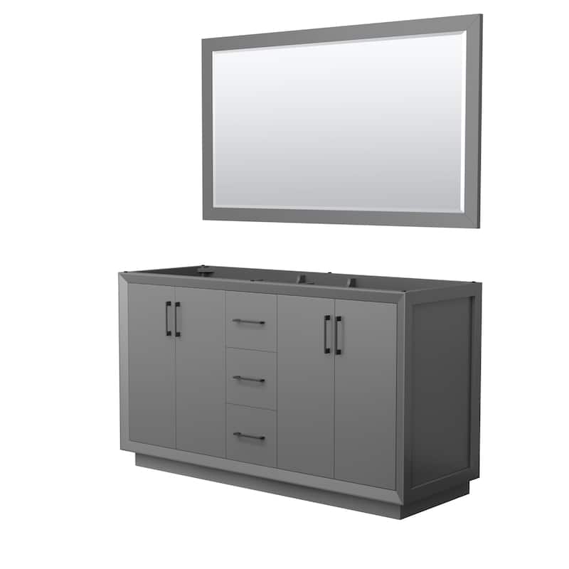 Strada 60-Inch Double Vanity Cabinet, 58-Inch Mirror - Dark Gray, Matte Black Trim, No Top