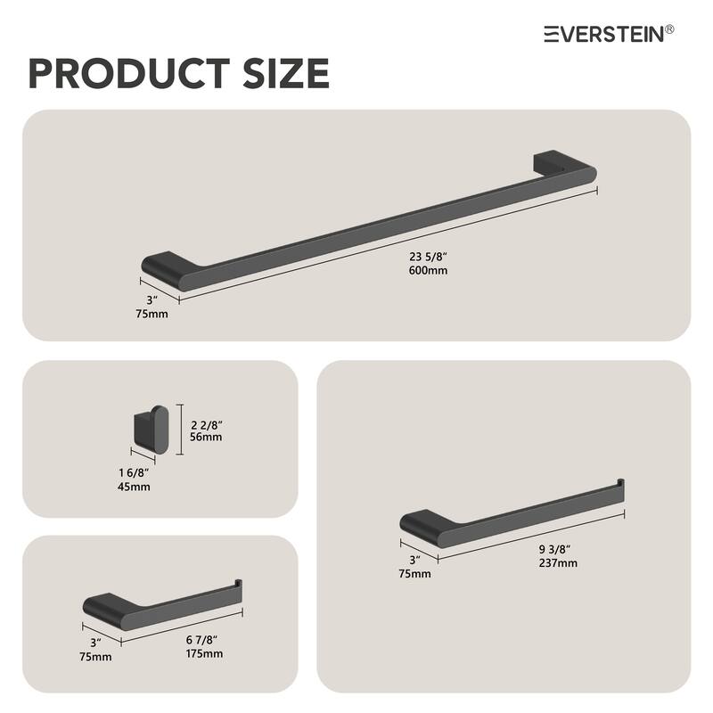 4-Piece Bathroom Hardware Accessories Set, Wall Mount Towel Bar, Toilet Paper Holder, Hand Towel Rack 1 Towel Hooks