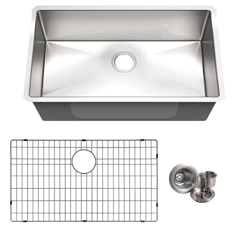 32 Inch Small Radius Undermount 16-Gauge Stainless Steel Kitchen Sink with Drain - 32 x 18 x 10"