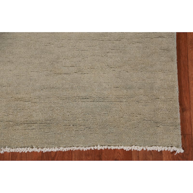 Hand Knotted Oriental 100% Wool Carpet Modern Solid Green Gabbeh Runner Rug - 10' 0'' X 3' 1''