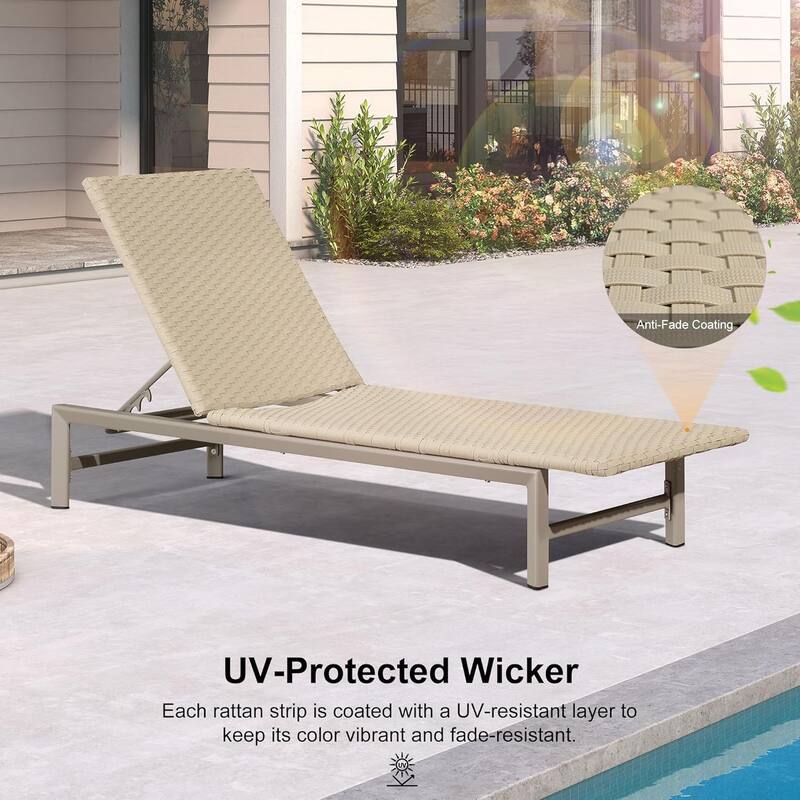 PURPLE LEAF Patio Wicker Chaise Lounge , Aluminum Outdoor Pool Lounge Chair with Adjustment Backrest