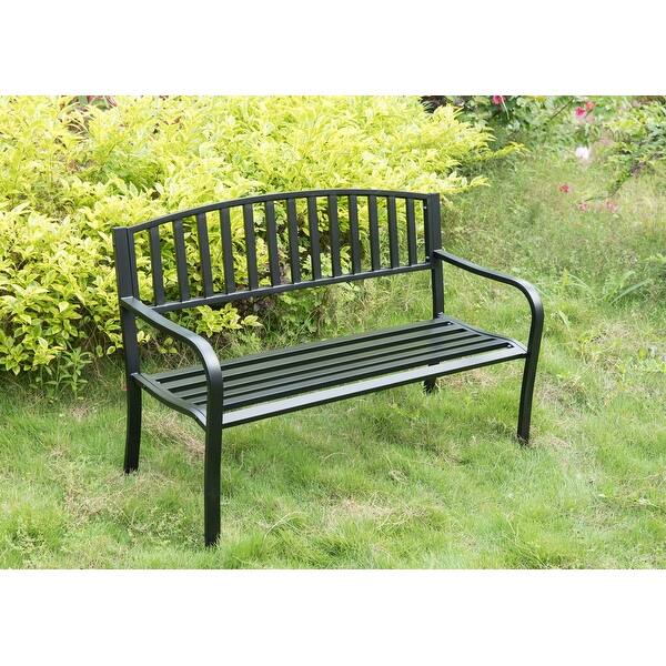 Shop Steel Garden Park Bench Cast Iron Frame Patio Lawn Yard Decor Black Overstock 31719197