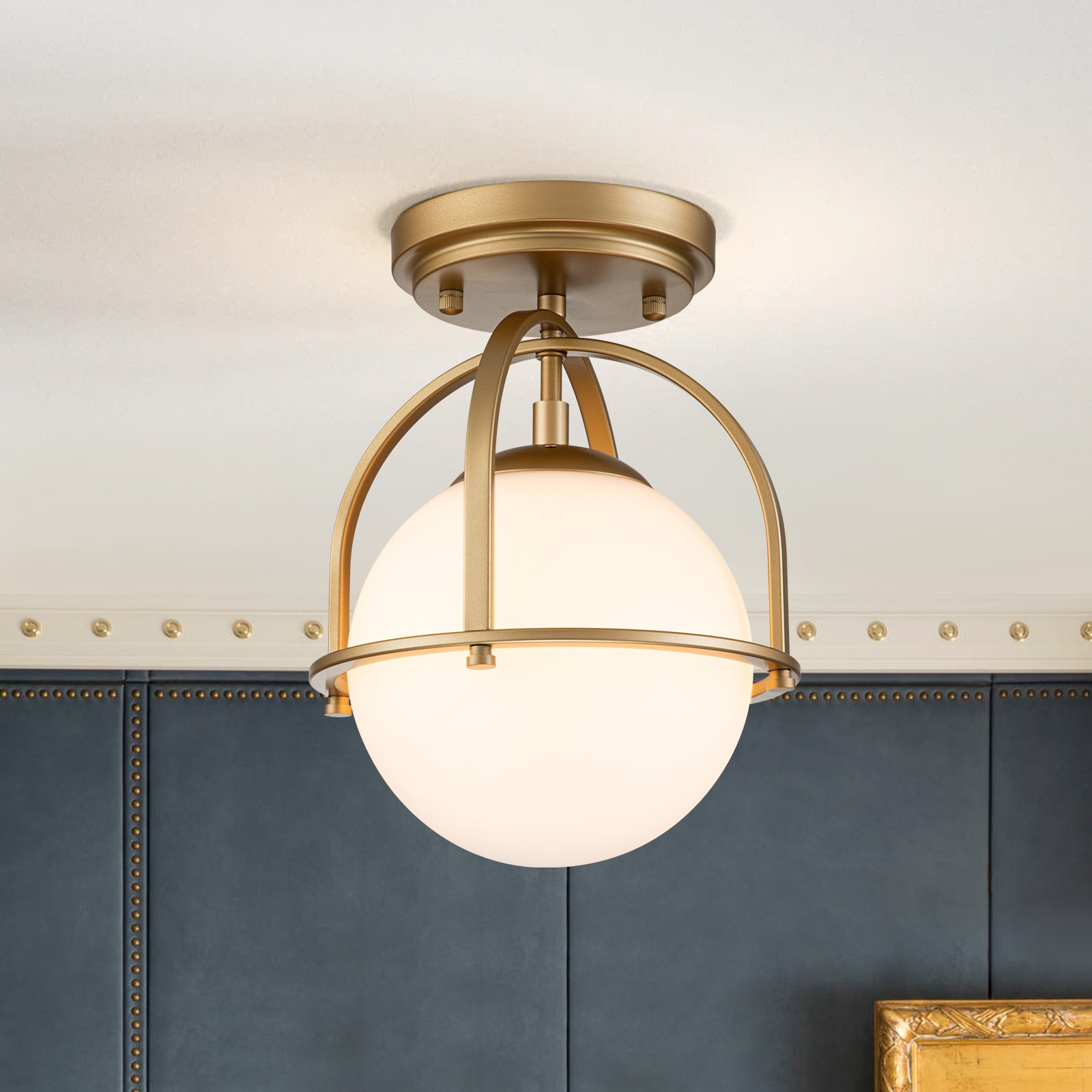 Mid-Century Modern 1 - Light Glass Globe Semi Flush Mount Light for Hallway