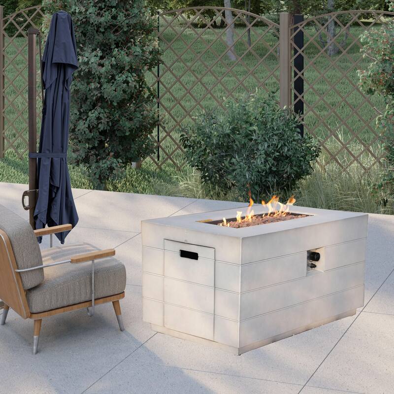 28" Gray Aluminum Natural gas Rectangular Fire pit table With Cover - Gray - Natural Gas