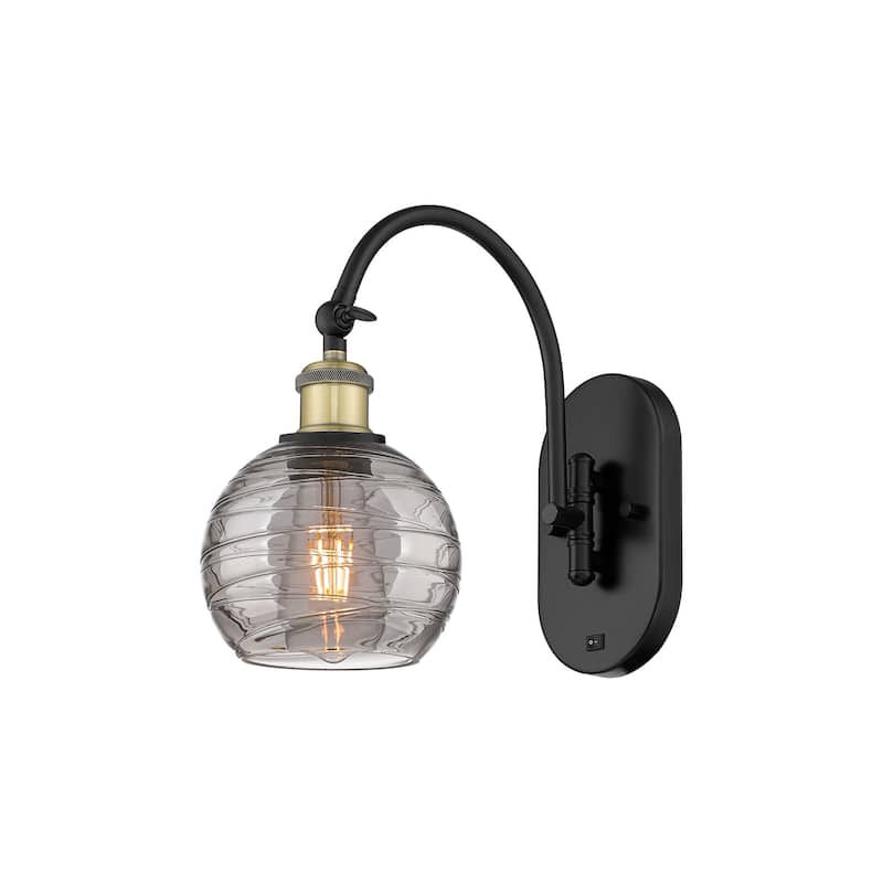 Innovations Lighting 518-1W 12 6 Athens Deco Swirl Sconce Athens Deco - Black Antique Brass / Light Smoke Deco Swirl