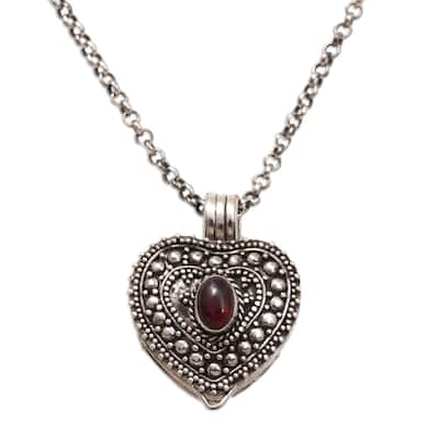 NOVICA Garnet Love, Garnet locket necklace