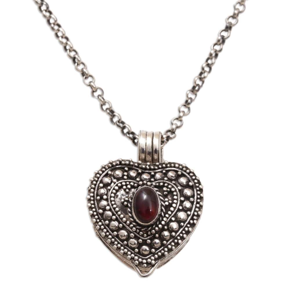 NOVICA Garnet Love, Garnet locket necklace