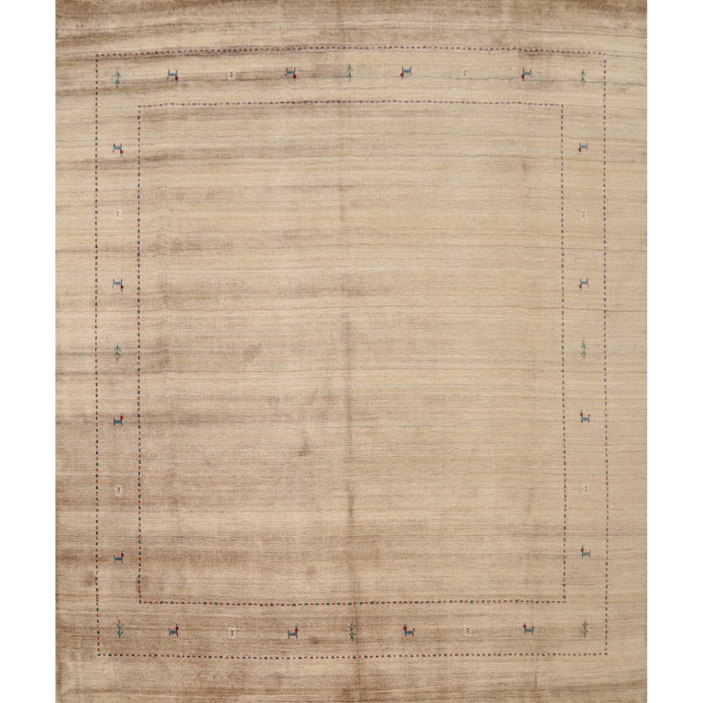 Hand Knotted Oriental 100% Wool Carpet Tribal Animal Pictorial Brown Gabbeh Area Rug - 8' 11'' X 8' 11''
