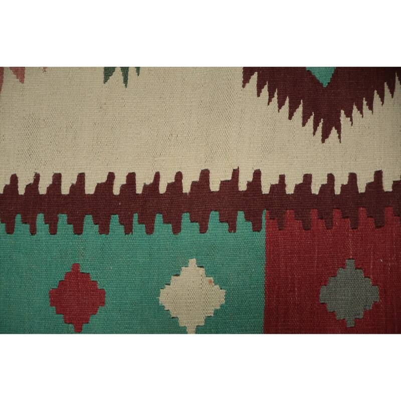 Hand Woven Oriental 100% Wool Carpet Southwestern Tribal Beige & Ivories Kilim Area Rug - 11' 9'' X 4' 10''