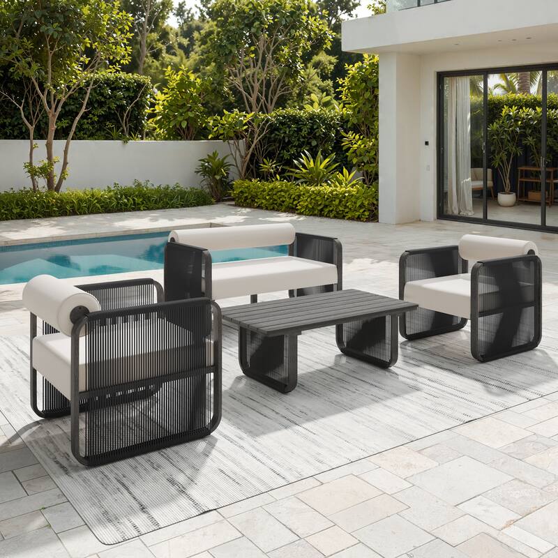 Corvus Kenya 4-Piece Modern Outdoor Sunbrella Rope Patio Conversation Set
