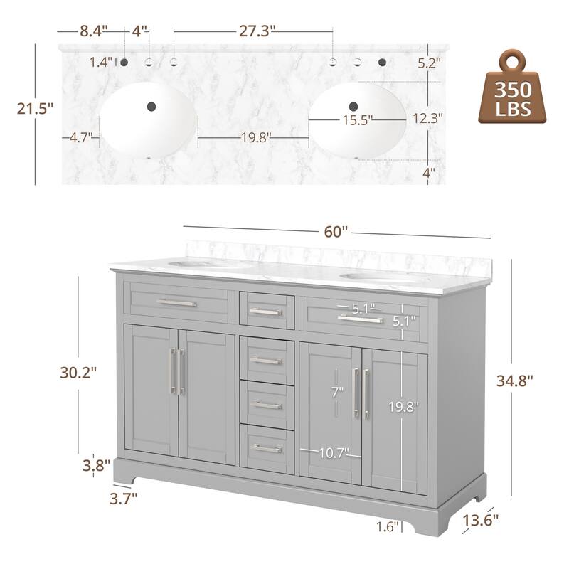 Bathroom Vanity with Marble Countertop without Mirror