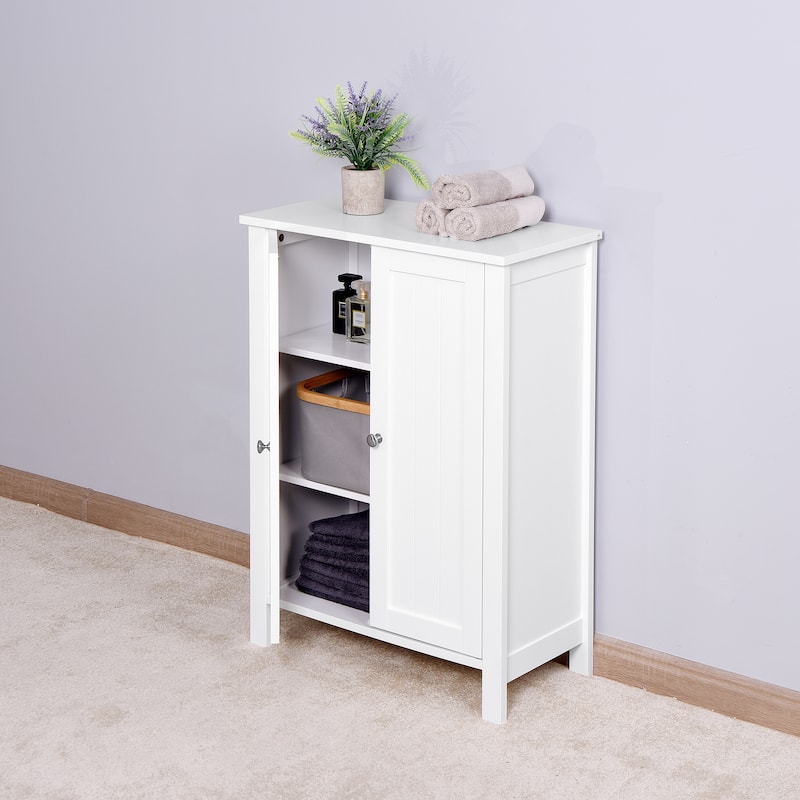 Anmytek White Bathroom Floor Storage Cabinet Double Door Adjustable Shelf