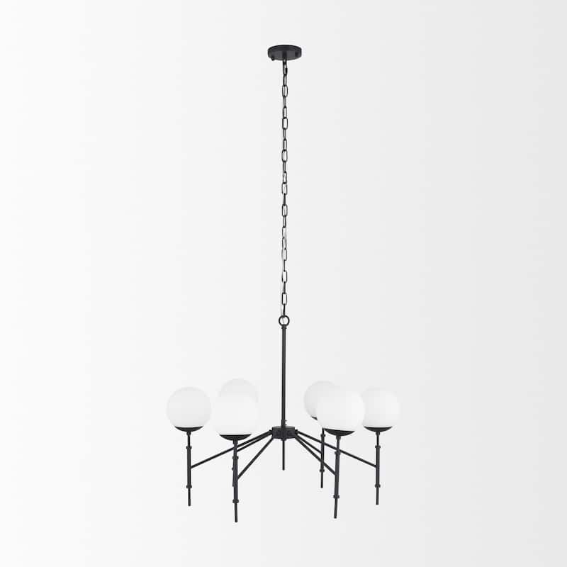 Edie Matte Black Metal w/ Frosted Glass Globes 6-Light Chandelier - 29.9L x 29.9W x 24.0H