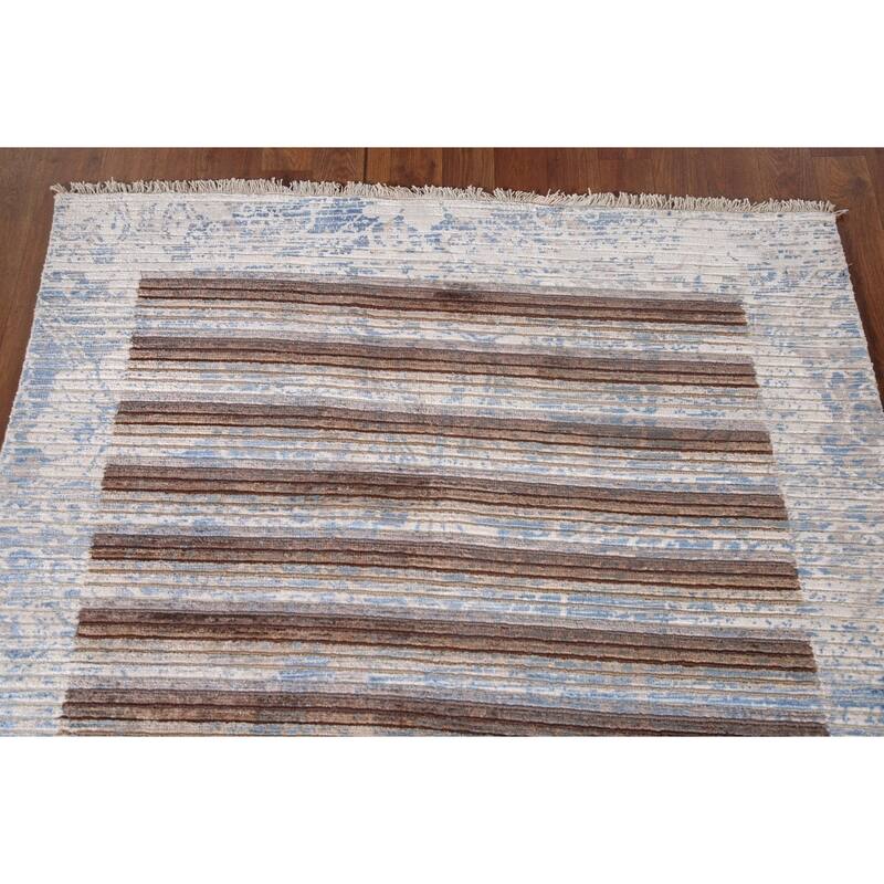 Striped Abstract Accent Rug Wool Carpet - 3'11"x 6'0"