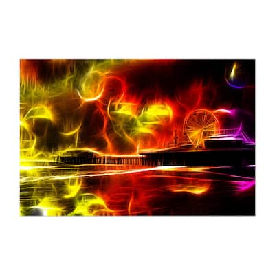 Santa Monica Pier California Digital Beach Fire Neon Art Print/Poster