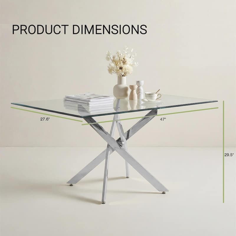 The Modern Rectangular Tempered Glass Tabletop Is Paired With a Silver Iron Frame, 47.24 inches