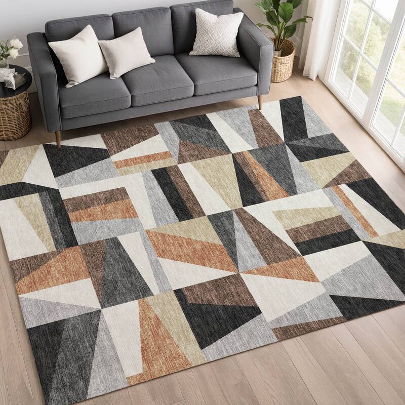 Machine Washable Indoor/ Outdoor Contemporry Mosaic Chantille Rug