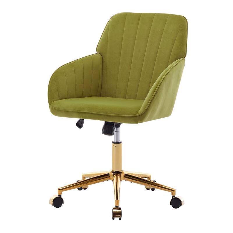 Velvet Office Chair with Golden Base, Ergonomic Backrest, Memory Foam Cushion, and Adjustable Seat for Home or Bedroom