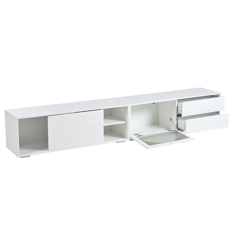 94.4" Modular LED TV Stand with Tempered Glass Arched Doors - Smart App-Controlled Lighting, Music Sync