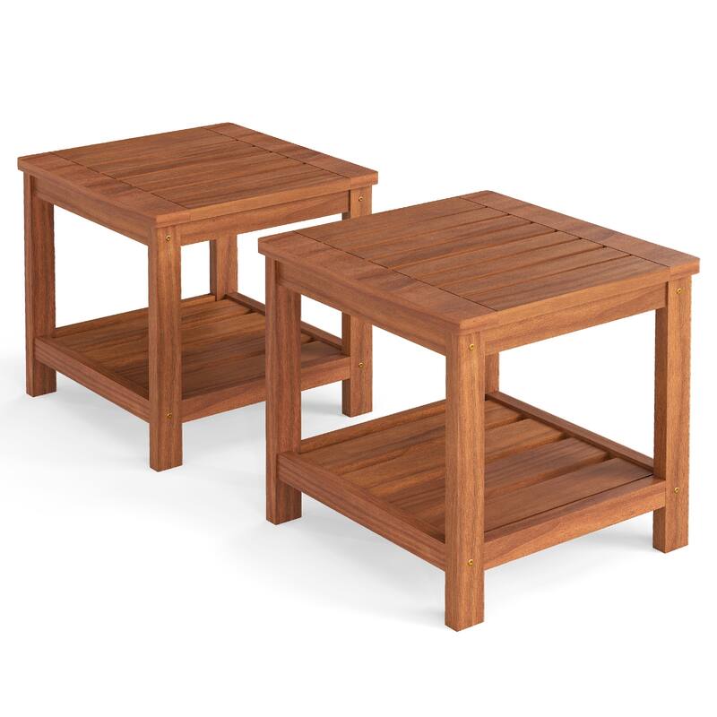 Gymax 2PCS 2-Tier Adirondack Side Table w/ Slatted Tabletop Storage