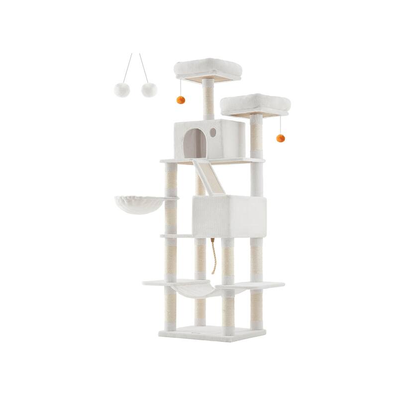 Multi-Level Cat Tree with Perches Caves and Scratching Posts - 81.1" - Cream White