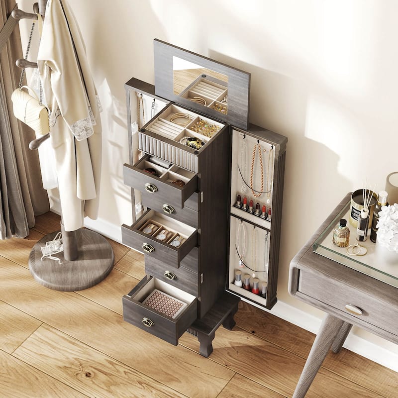 Costway Jewelry Cabinet Armoire Box Storage Chest Stand Organizer Wood - See Details