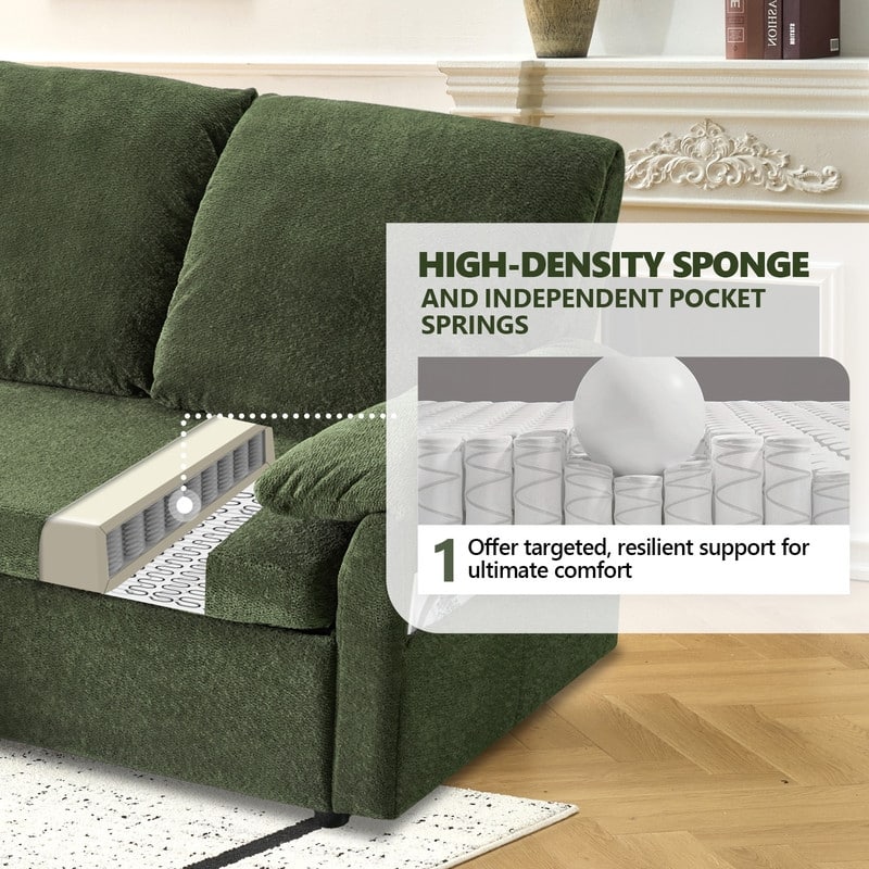 Modern L-Shaped Upholstered Velvet Sleeper Sectional Sofa bed with Chaise and Queen Pull Out Bed