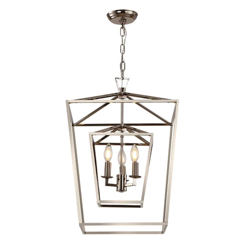 Large Open Cage Silver Chrome Geometric Lantern New Age Big High Ceiling Chandelier