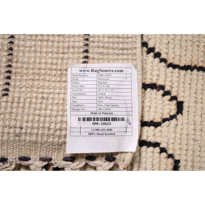 Beige Geometric Moroccan Area Rug Handmade Wool Carpet - 7'11"x 10'3"