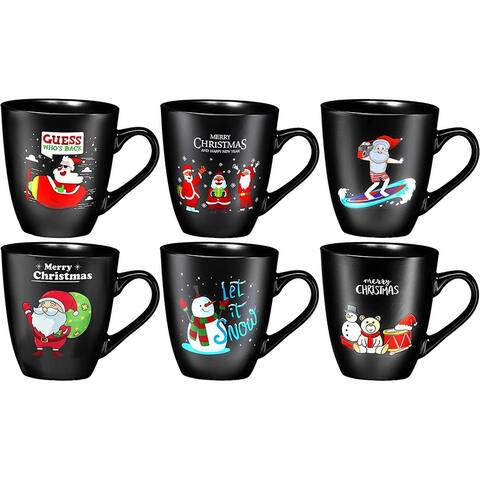 Coffee Mugs Set of 6 Large-sized 16 Ounce Christmas Holiday Ceramic Mug