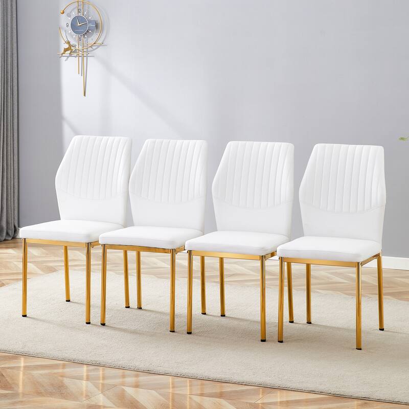 Luxury Simple Chair - Set of 4 PU Material High Resilience Dining Chair with Metal Leg