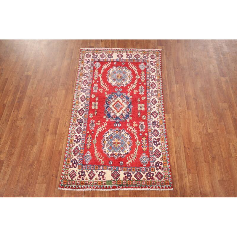 Red Kazak Oriental Accent Rug Handmade Wool Carpet - 3'2" x 5'6"