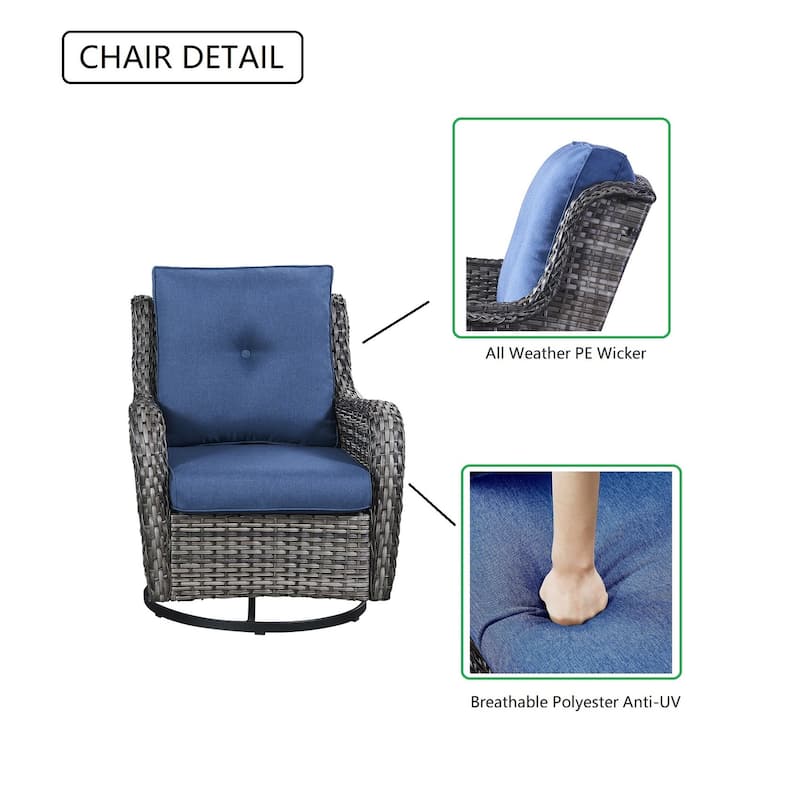 Gymojoy 5-piece Outdoor Wicker Swivel Rocking Chair Table with Ottoman