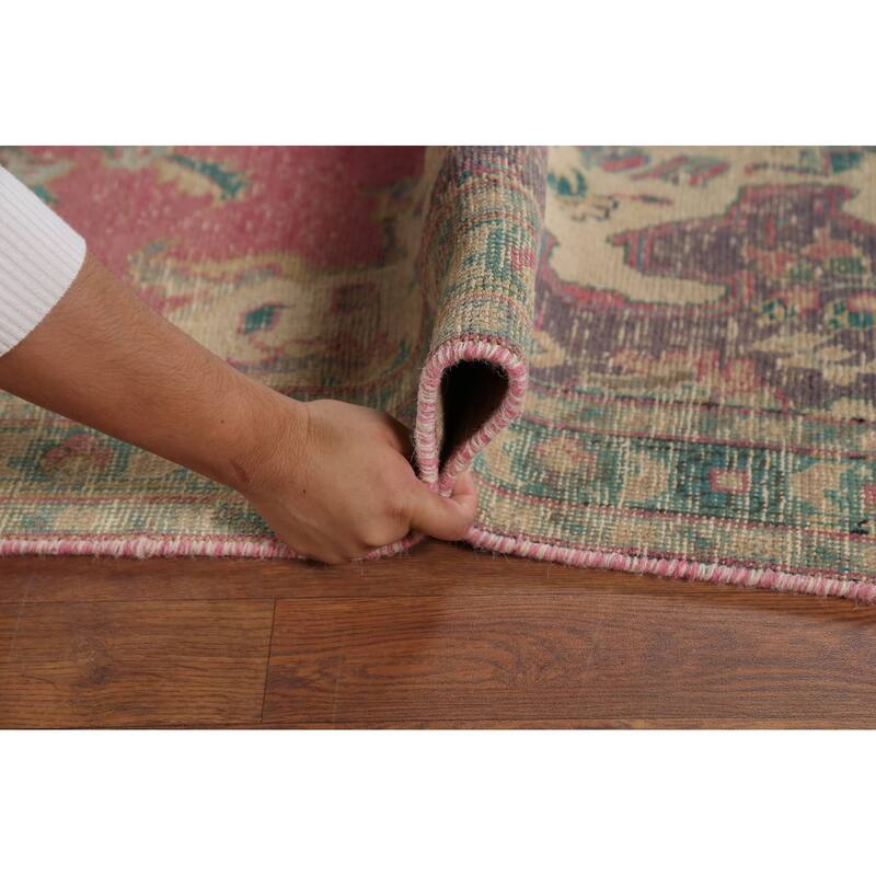 Pink Tabriz Persian Antique Area Rug Handmade Wool Carpet - 7'5"x 10'1"