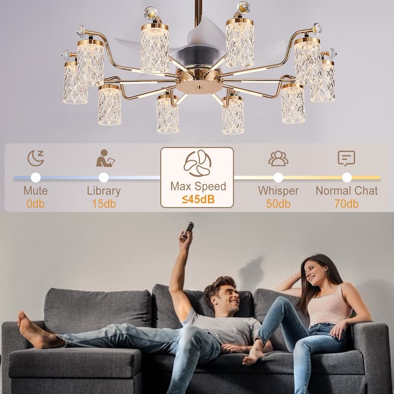 Modern Fandelier with Light and Remote, Modern luxury LED Chandelier Ceiling Fan for Living Room