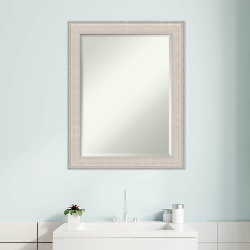 Cottage White Silver Beveled Wood Framed Bathroom Vanity Wall Mirror - Cottage White Silver