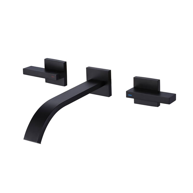 Double Handle Waterfall Wall Mounted Bathroom Faucet in Matte Black